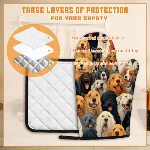 Funny Cute Dog Oven Mitts and Pot Holders Set (Funny Cute Dog)