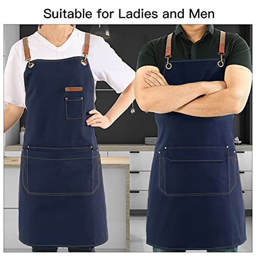 Chef Apron with Cross Back Straps for Men Women (Navy, 6pack)