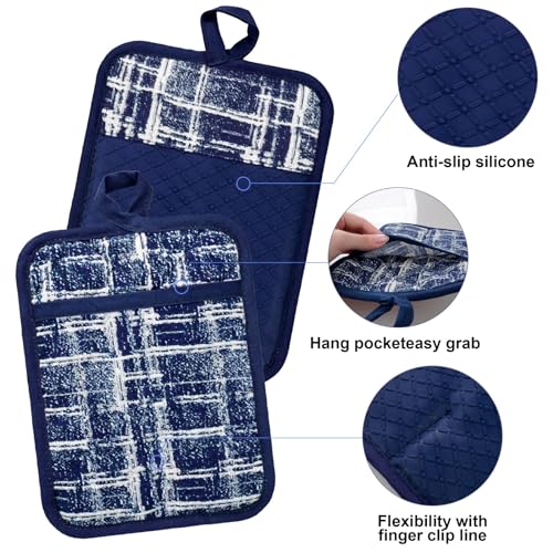 Oven Mitts and Pot Holders with Chef Apron (Navy)