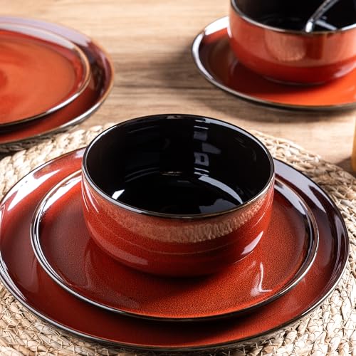 Ceramic Dinnerware Sets for 6 (Modern-Orange Red / Service for 6 (18 Pcs))