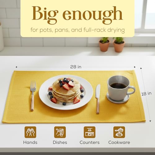 Kitchen Towels Set of 4 Premium Hand Towels 18 x 28 Inch Large Tea Towels for Drying & Decor (Yellow/White Citrus)