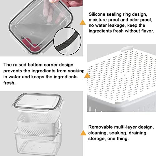 3Pack Fridge Food Storage Container Set with Lids with Strainer