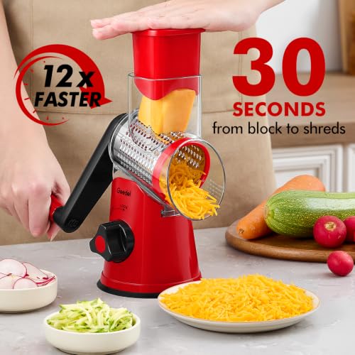 Rotary Cheese Grater Hand Crank (Red / 3 Blades)