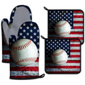 American Flag Baseball Oven Mitts and Pot Holders Sets Heat Resistant 4Pcs Potholders Oven Gloves Hot Pads for Kitchen Baking Cooking Grilling BBQ (American Flag Baseball)