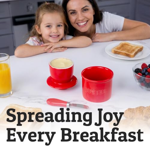 Large Butter Crock with Lid with Water Line (Red / Large)