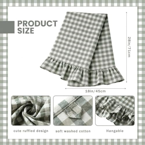 2 Pcs Sage Green Gingham Kitchen Towels Cotton Ruffled (Sage Green / Gingham)