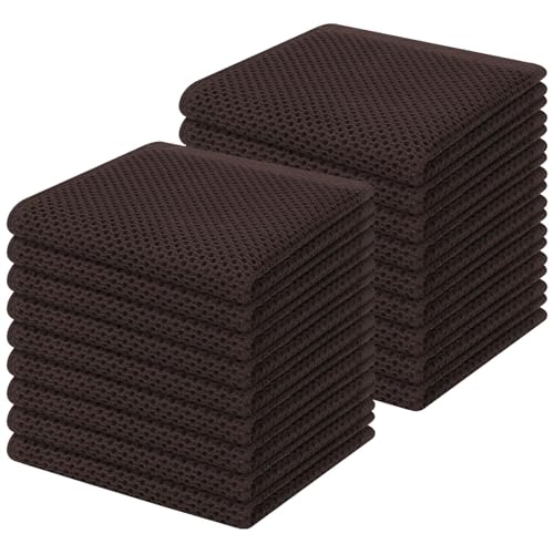 100% Cotton Waffle Weave Kitchen Dish Cloths 18 (Dark Brown / 12 X 12 - 18 Pack)