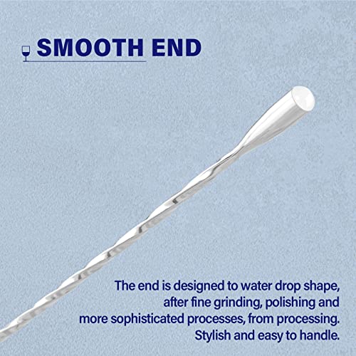 Bar Spoon Cocktail Mixing Stirrers (12"-Drop Shape-2PCS / Silver)