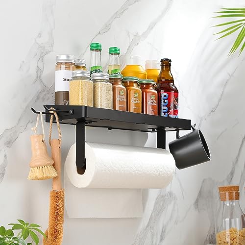 Wall Mounted Paper Towel Holder with Shelf for Garage (Black-garage)
