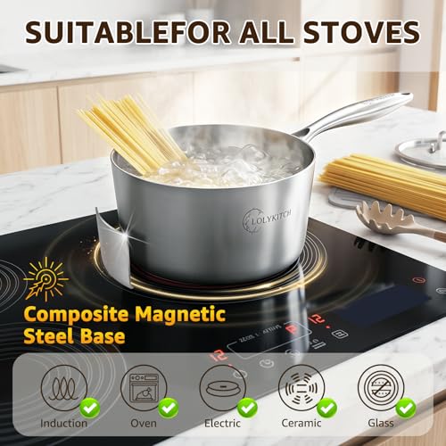 1QT & 2QT Stainless Steel Saucepan Set with Glass Lids (1QT+2QT)