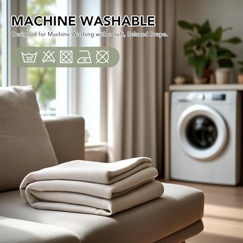 100% Blackout Linen Curtains for Bedroom Living Room 96 Inch Long (Flaxen/100% Blackout / 52"W x 96"L (Pack of 2))