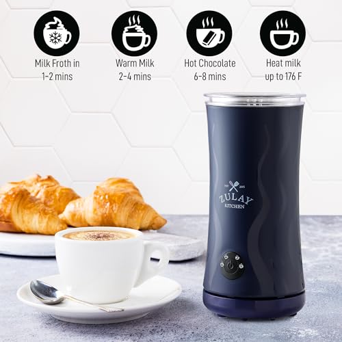 Zulay 4-in-1 Milk Frother and Steamer - Automatic Hot and Cold Foam Maker with Auto Shut Off & Temperature Control for Coffee, Latte, Cappuccino, Hot Chocolate - Navy (Ventus Navy / Frother Steamer)