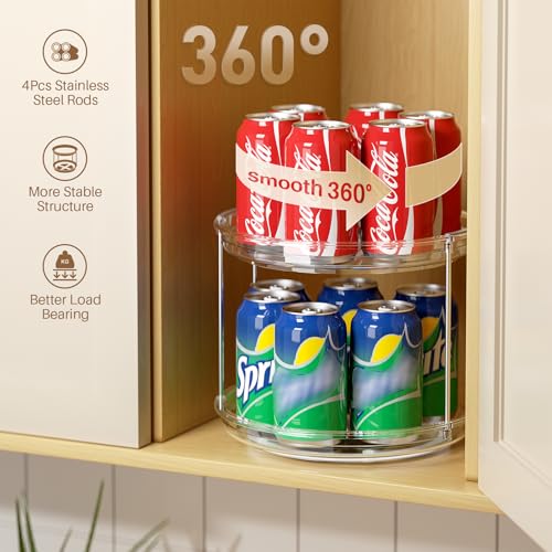 2 Pack 2 Tier Lazy Susan Turntable Organizer 9.25'' Rotating Spice Rack Organization for Cabinet (Clear / 9.25in 2 Pack)