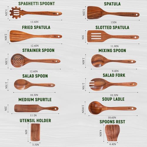 12 Pcs Teak Wooden Utensils Set (12 Pieces Set)