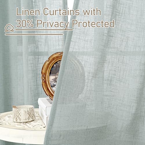 Linen Semi Sheer Curtains 96 inches Long 2 Panels Set (52"W x 96"L (Pack of 2) / Greyish Blue)