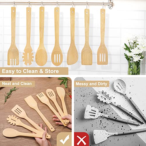 7 PCS] Wooden Spoons for Cooking is for All Kitchen. Made From Bamboo Wood (7PCS)
