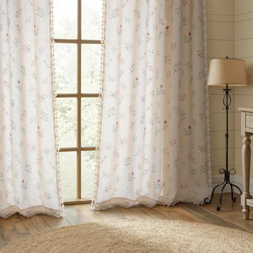 Boho Floral Light Filtering Curtains 84 Inch 2 Panels Linen Texture (Light Filtering Vintage Florals / 52"W x 84"L (Pack of 2))