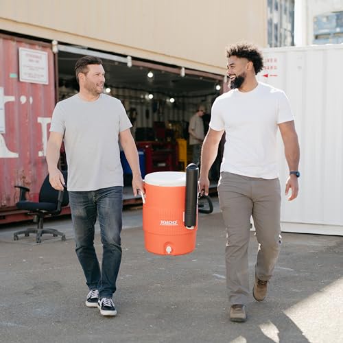 10 Gallon Portable Sports Cooler Water Beverage Dispenser with Flat Seat Lid (Orange 10 Gallon)