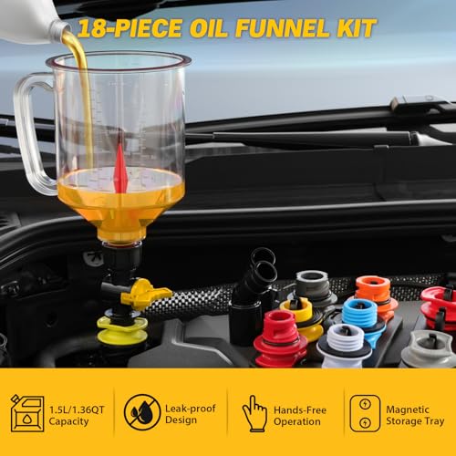 18 Piece No Spill Engine Oil Funnel Kit (Upgraded Version Multi-color)