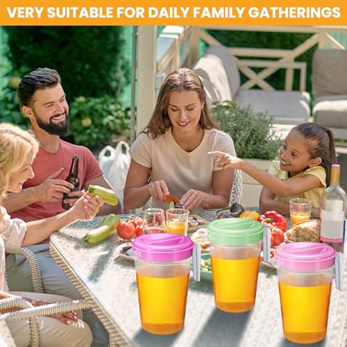 6 Pcs Clear Plastic Pitcher with Lid Handle (70 oz / Colorful)
