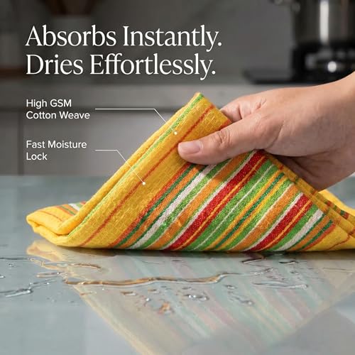 Kitchen Towels Cotton Dish Towels 20”x30” (20" x 30" (Set of 6) / 028 Yellow - Stripes)