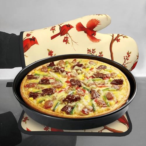 Red Cardinal Oven Mitts and Pot Holders Sets of 3 (Cardinal Bird)
