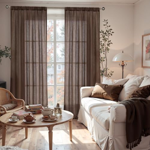 Extra Long 108 Inch Length Curtains for Living Room Windows (Brown / 52"W x 108"L (Pack of 2))