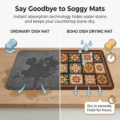 Boho Dish Drying Mat for Kitchen Counter (Boho / 17" x 31.5")