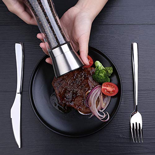 Pepper Grinder Mill Salt Shaker Refillable Coarseness Adjustable (Tall Silver - 1 Pack)