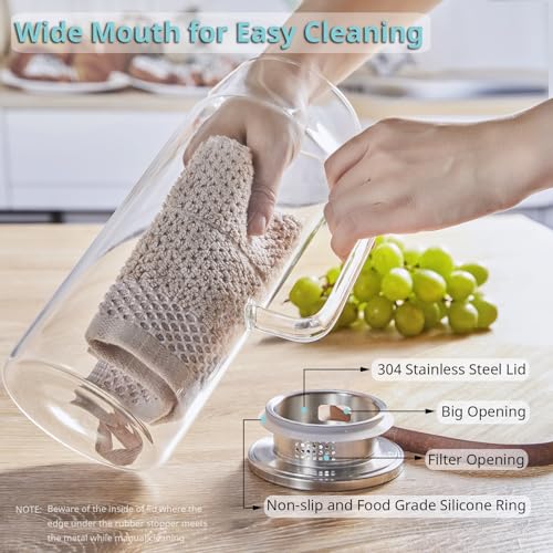 2 Pack 2 Liter 68 oz 2.1 Qt Glass Pitcher with Lid and Handle (Clear / 68 Ounces (2 Pack))