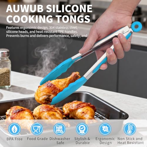 2 Pack Silicone Kitchen Tongs (Blue / 9+12inch)