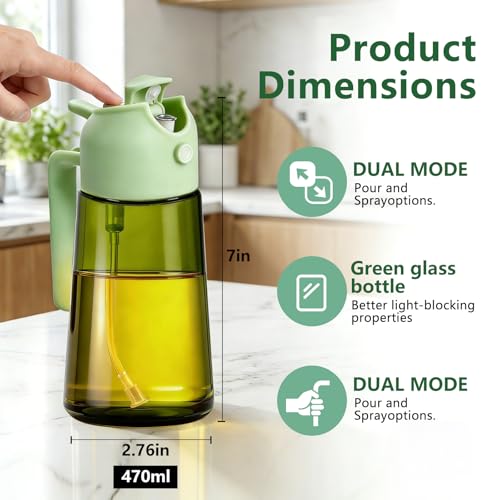 Olive Oil Sprayer & Dispenser Bottle for Cooking (Green)