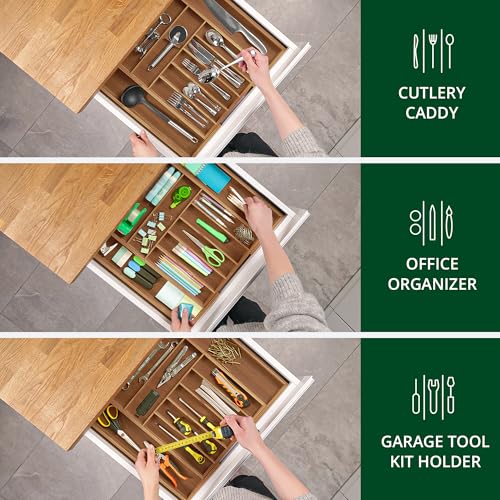 Luxury Bamboo Kitchen Drawer Organizer (Brown Bamboo / 9 Slot)