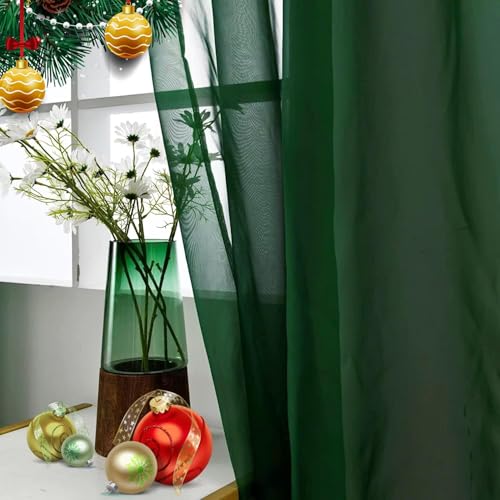 Sheer Voile Window Treatment Rod Pocket Curtain Panels for Kitchen Bedroom Living Room Drapes Sunlight Filtering Privacy Semi Home Decor Assorted Colors Sizes (Foliage Green / 52"W x 54"L (Pack of 2))