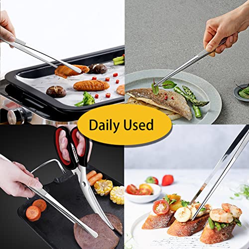 2 Pcs 12 Inch Kitchen Tweezers Fine Tweezer Tongs (12+12 Inch / Silver)