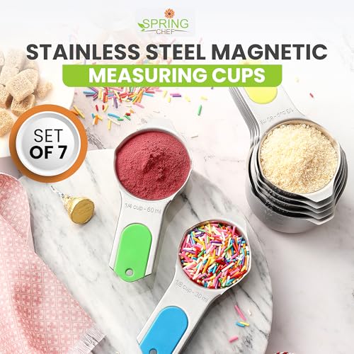 Magnetic Stainless Steel Measuring Cups Set of 7 Patented (Neon / Magnetic - Set of 7)