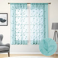 Turquoise Sheer Curtains Leaf Embroidered (52"W x 63"L (Pack of 2) / 5-turquoise)