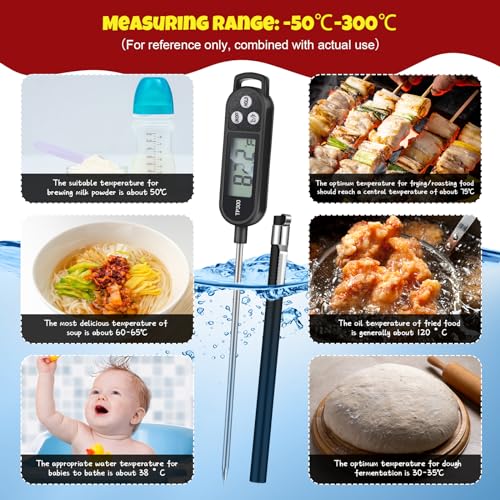 12 Pcs Meat Food Thermometer Food with Probe (Black)