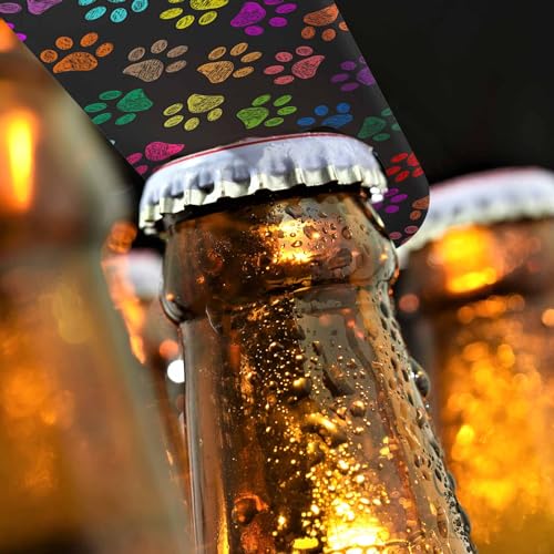Colorful Paw Prints Stainless Steel Bottle Opener Hand Drawn Cat Dog Foot Prints Cartoon Cute Flat Beer Bottle Opener Keychain for Home Kitchen Bar Restaurant Party Birthday Gift (Colorful Paw Prints)