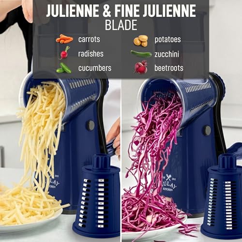Rotary Cheese Grater Manual Hand Crank 5 Blade Shredder (5 Blades / Sapphire)
