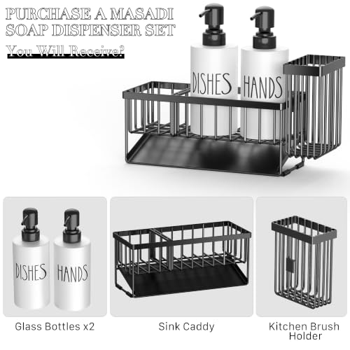 Kitchen Dish Soap Dispenser Set with Sponge Holder (Black+white)