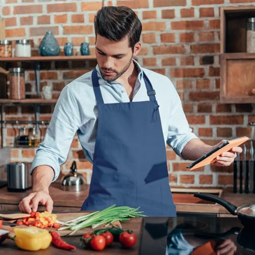15 Pack Adult Aprons for Women Men (Large / Navy)