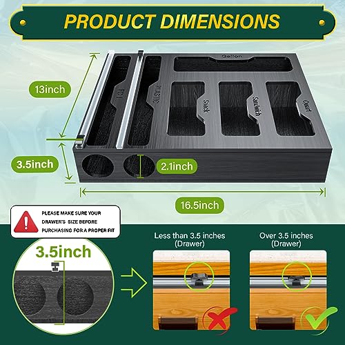 Bag Organizer & Plastic Wrap Dispenser with Cutter (Black)