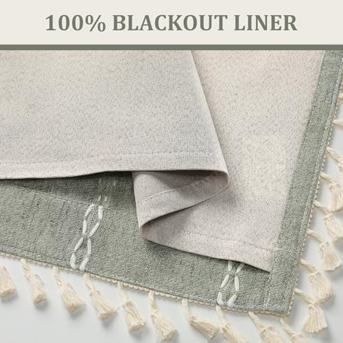 Sage Green Boho Blackout Curtains 72 Inch 2 Panels with Tassels (Sage Green / 52"W x 72"L (Pack of 2))