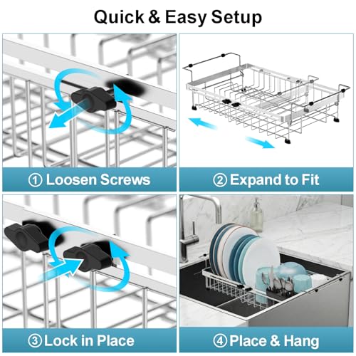 Over Sink Dish Drying Rack (Silver / 12.8"W | Fits Inner Sink 13.4"-22"L)