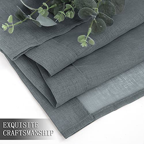 Short Sheer Curtains Linen Textured Living Room Curtain Sheers Light Filtering Rod Pocket Voile Curtains for Bedroom (42"W x 45"L (Pack of 2) / Dark Grey)