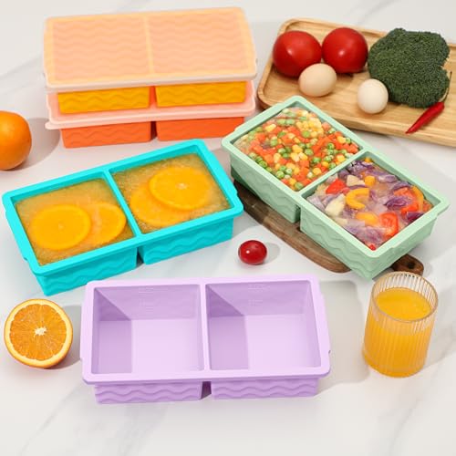 2 Pack Silicone Freezer Trays with Lid (Hibiscus purple（6+2）)