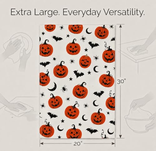Kitchen Towels Harvest Jacko Print Dish Towels Set of 6 20" X30” 100% Cotton Highly Absorbent Quick Drying Dish Cloths & Dish Towels Thanksgiving Fall Tea Towels with Hanging Loop Towels (20''x30'' (Pack of 6) / 175 Halloween)