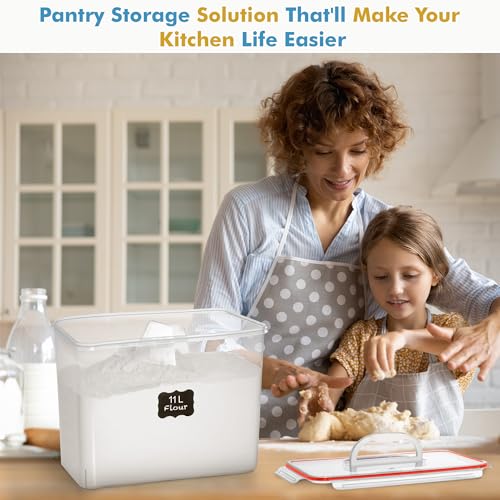 2 PC (11L | 372 oz) Flour Sugar Storage Containers with Easy Carry Handle - Plastic Extra Large Food Storage Containers with Lids for Rice Cereal, BPA Free & Airtight Kitchen Pantry Organization (Red)