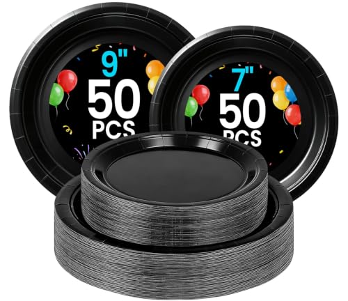 Black Paper Plates (Black / 100 Count (50-9" & 50-7"))